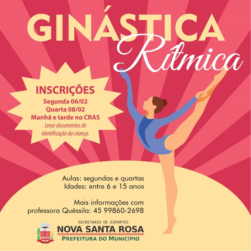 Inscrições para Ginástica Rítmica podem ser feitas no CRAS dias 6 e 8