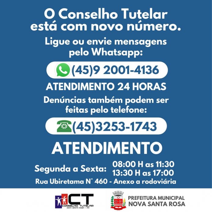 Conselho Tutelar de Nova Santa Rosa tem novo número de telefone celular