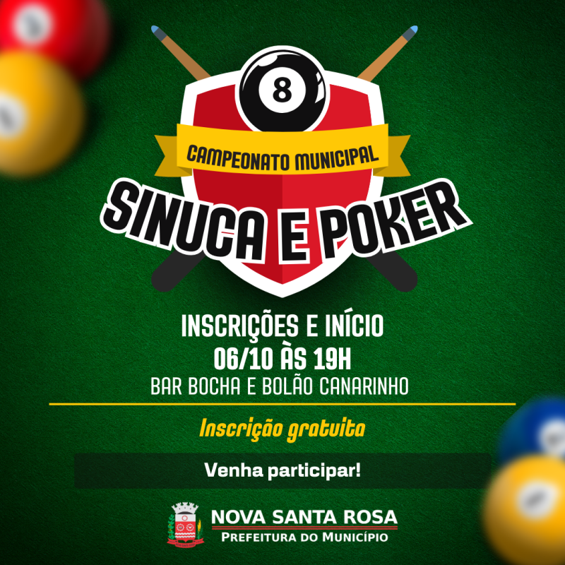 Campeonato de Sinuca e Poker está com inscrições abertas