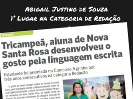 Estudante de Nova Santa Rosa é premiada no Concurso Agrinho por três anos consecutivos na categoria Redação e ganha destaque em revista