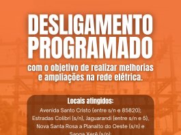 Copel informa aviso de desligamento programado de energia elétrica para sexta-feira (31) em Nova Santa Rosa