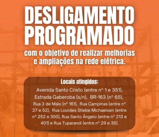 Copel realizará manutenção programada e interromperá o fornecimento de energia nesta sexta-feira (07) em Nova Santa Rosa