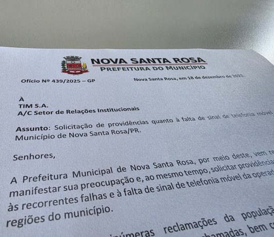 Prefeitura cobra solução para falta de sinal da TIM em Nova Santa Rosa