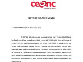 CEONC emite nota sobre a não realização de atendimentos oncológicos em Nova Santa Rosa