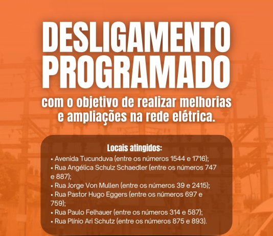 Copel realizará desligamento programado de energia na quarta-feira (04) em Nova Santa Rosa
