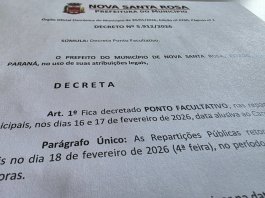 Prefeitura de Nova Santa Rosa terá ponto facultativo nas repartições públicas em virtude do Carnaval