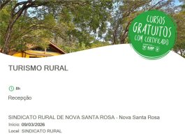 Inscrições abertas para cursos gratuitos voltados ao Turismo Rural em Nova Santa Rosa