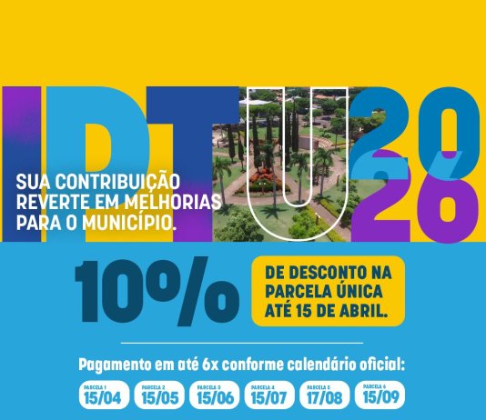 IPTU 2026 terá 10% de desconto para pagamento em parcela única até 15 de abril.