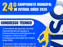 Congresso Técnico do 24º Campeonato Municipal de Futebol Suíço 2026 será realizado na próxima terça-feira (24)