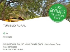 Seguem abertas as inscrições para cursos gratuitos voltados ao Turismo Rural em Nova Santa Rosa