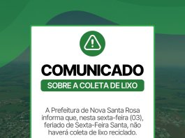Sexta-Feira Santa terá mudanças na coleta de lixo em Nova Santa Rosa