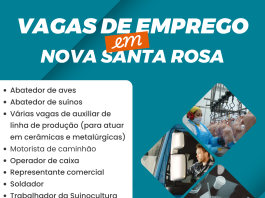 Vagas de emprego para segunda-feira (22) em Nova Santa Rosa