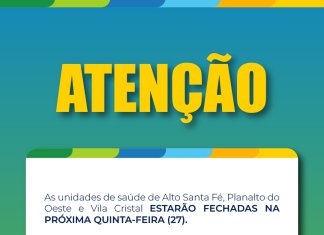 Unidades de saúde dos distritos de Nova Santa Rosa estarão fechadas nesta quinta-feira (27) para capacitação de servidores