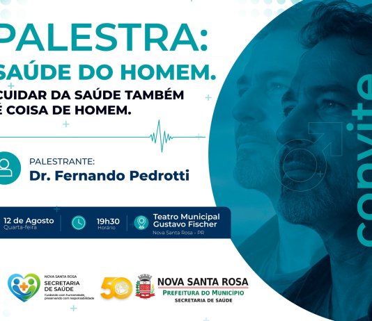 Palestra sobre saúde do homem acontecerá nesta quarta-feira (12) em Nova Santa Rosa